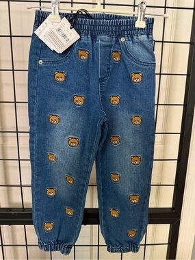 Moschino Blue Denim Joggers with Bear Embroidery